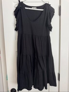 Max Studio Black Tiered Midi Dress with Ruffle Sleeves